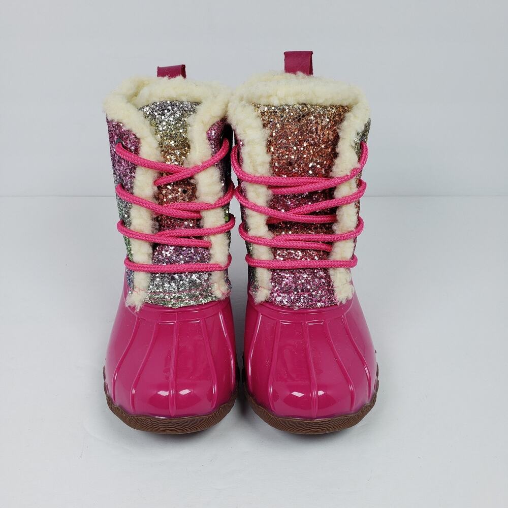 Adrienne Vittadini Bambini Toddler Girls Size 6 Pink Sparkle Glitter Duck Boots - Picture 5 of 10